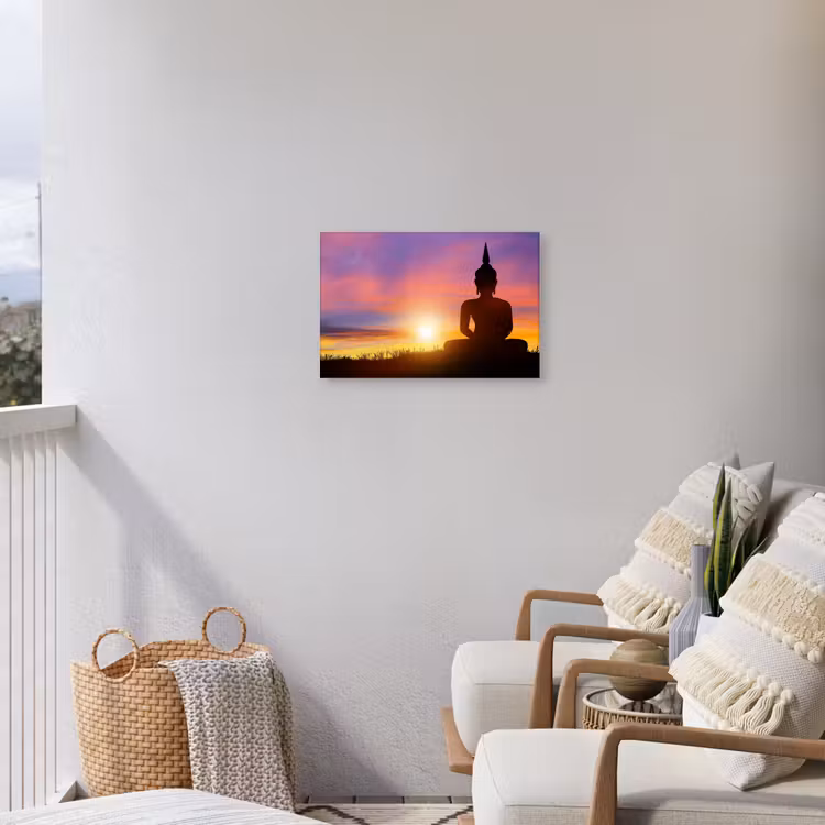 Buiten canvas - Zonsondergang - Horizon - Boeddha beeld - Buddha - Silhouette — 4