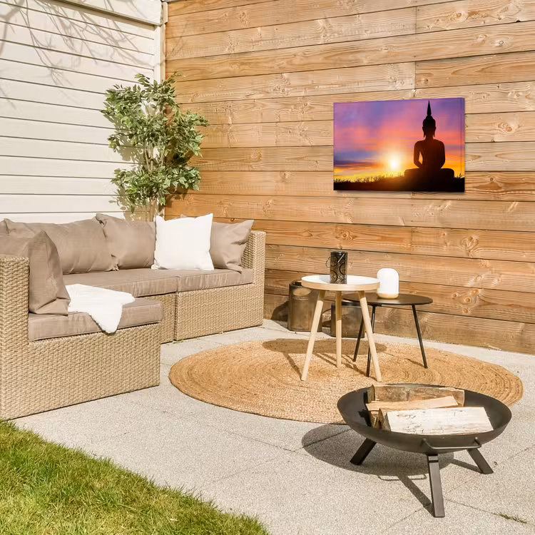 Buiten canvas - Zonsondergang - Horizon - Boeddha beeld - Buddha - Silhouette — 5