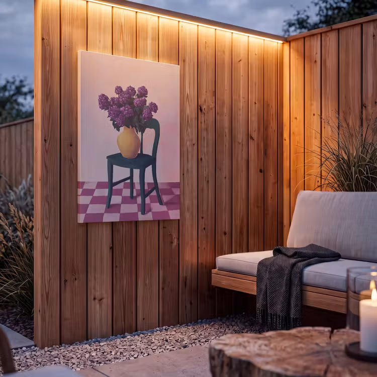 Buiten canvas - Stoel - Vaas - Bloemen - Geblokt — 4