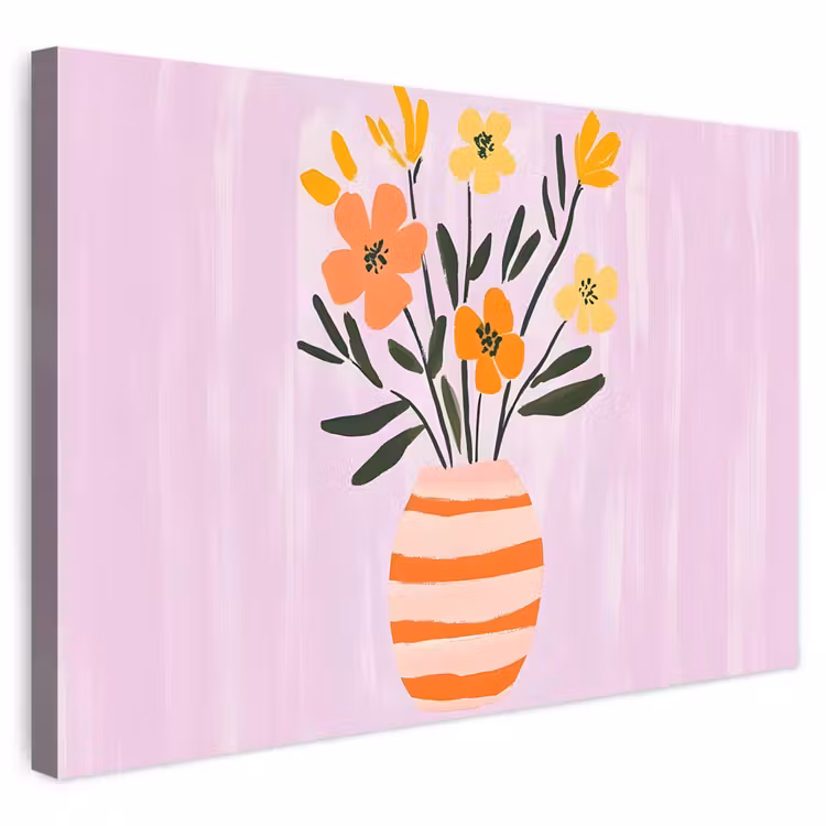 Buiten canvas - Vaas - Gestreept - Bloemen - Oranje — 1