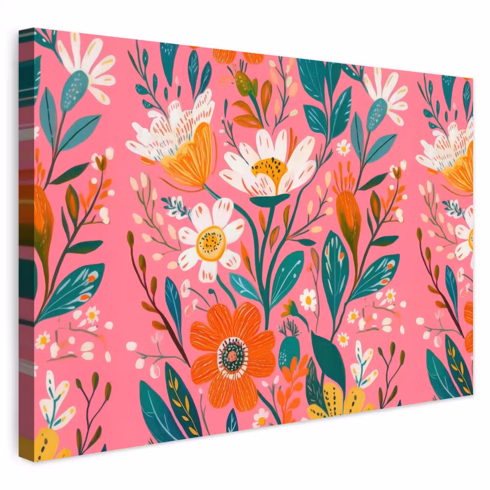 Buiten canvas - Roze - Bloemen - Wit - Oranje — 1