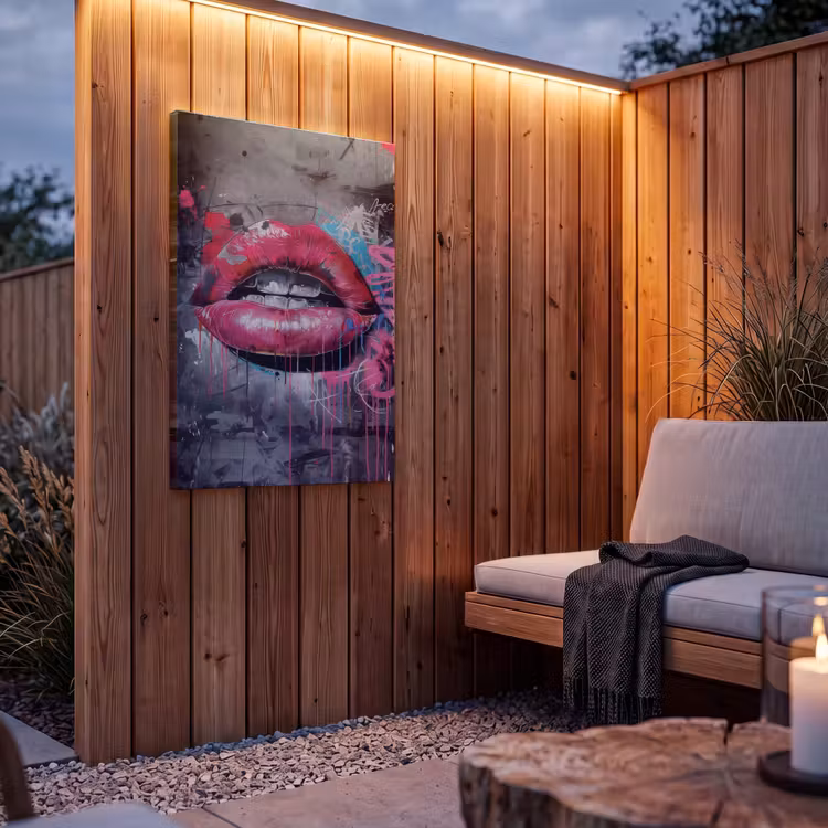 Buiten canvas - Lippen - Felroze - Graffiti - Verfstrepen — 4