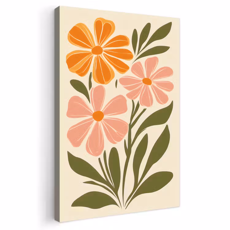 Buiten canvas - Minimalistisch - Bloemen - Bladeren - Roze — 1