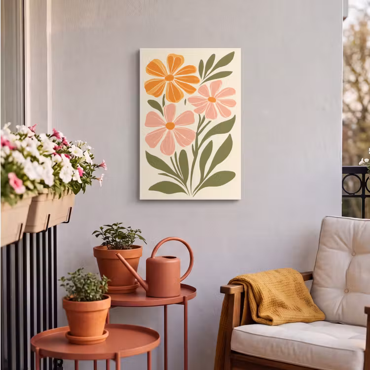 Buiten canvas - Minimalistisch - Bloemen - Bladeren - Roze — 4