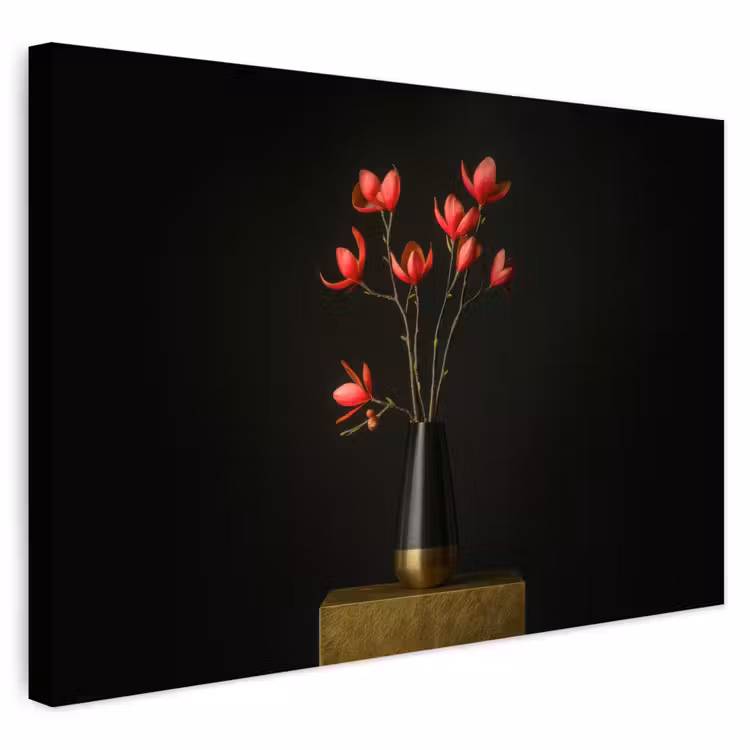 Buiten canvas - Rode - Bloemen - Vaas — 1