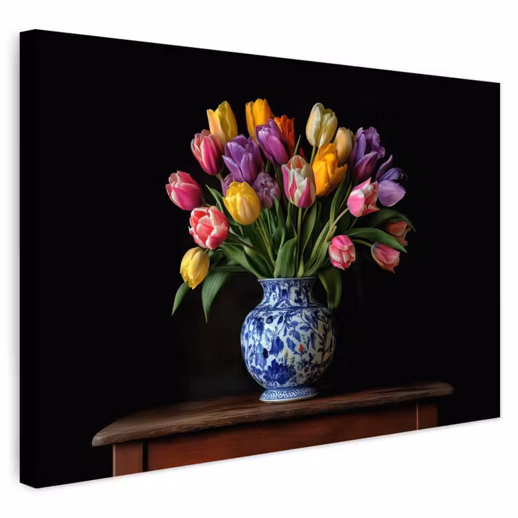 Buiten canvas - Tulpen - Kleuren - Hout - Vaas — 1