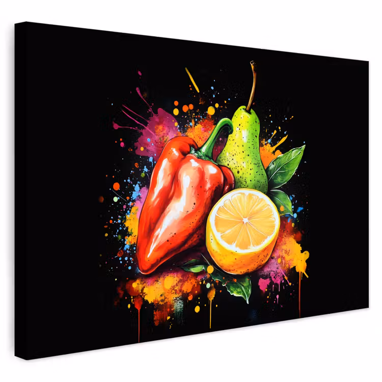 Buiten canvas - Paprika - Peer - Citroen - Graffiti - Verf - Abstract — 1