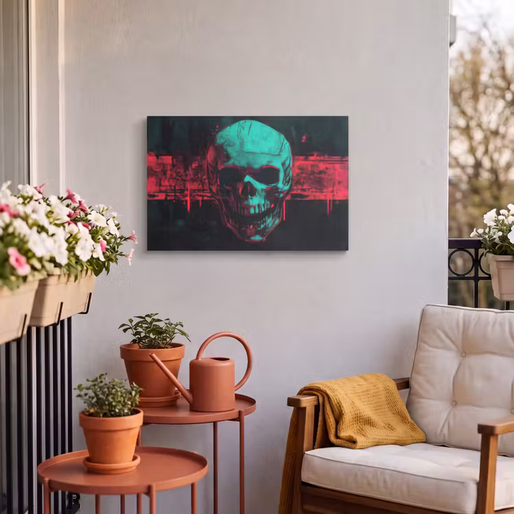 Buiten canvas - Schedel - Cyberpunk - Neon Rood — 3