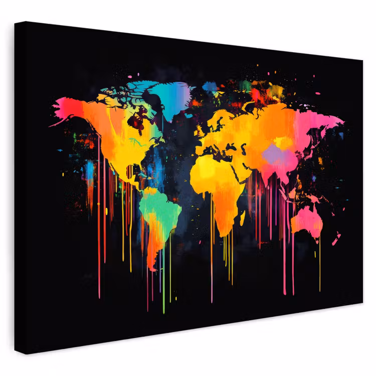 Buiten canvas - Wereldkaart - Verf - Kleurrijk - Graffiti - Wereld — 1