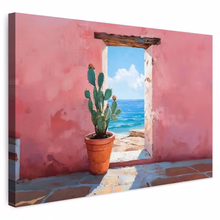 Buiten canvas - Zee - Roze - Cactus — 1