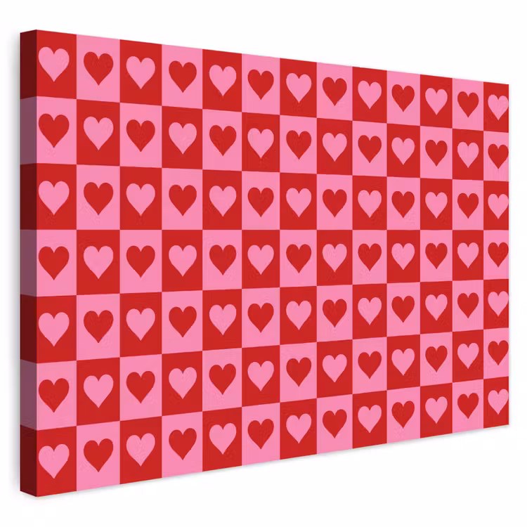 Buiten canvas - Rood - Roze - Schaakbord - Valentijn — 1