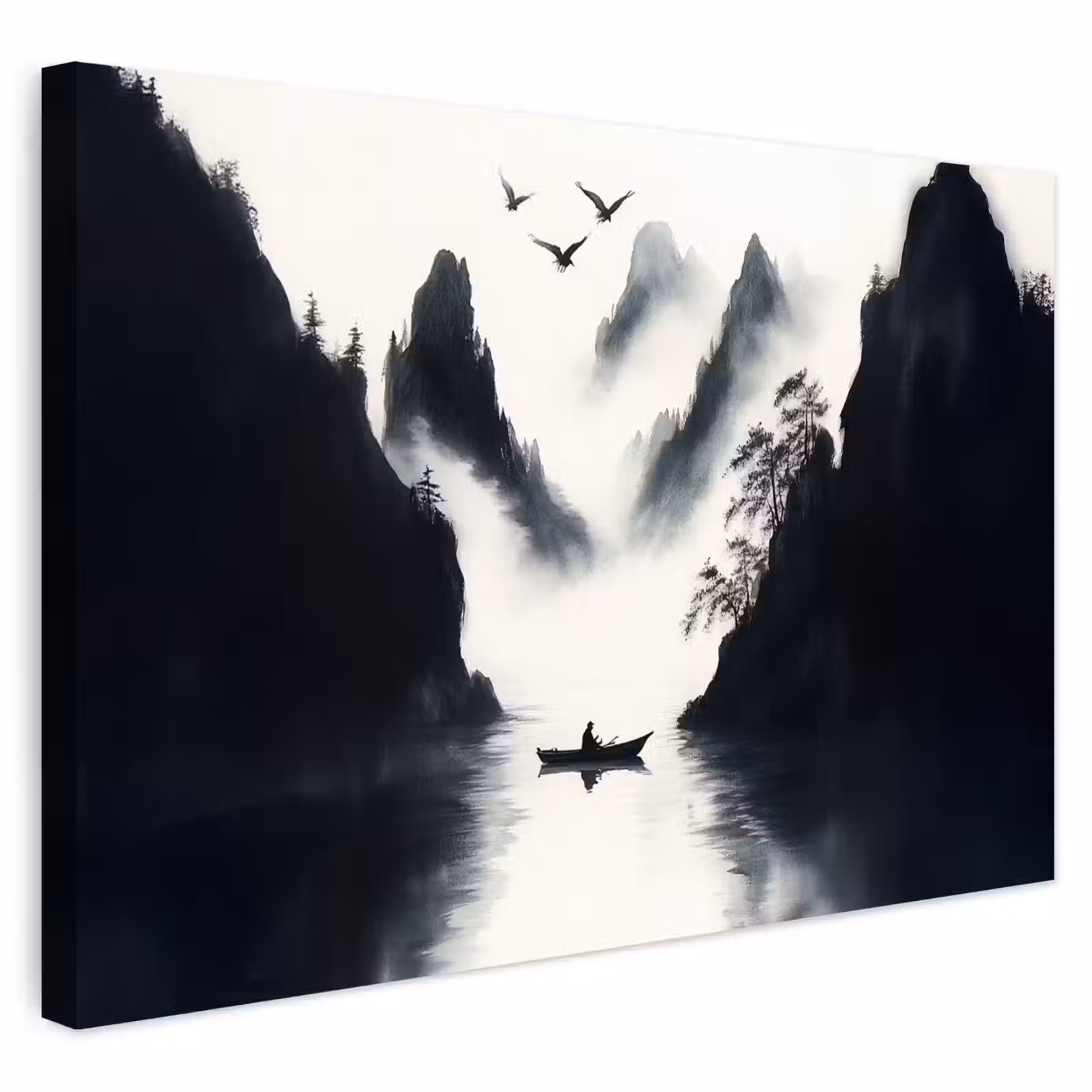 Buiten canvas - Roeiboot - Mistig - Bergen - Vogels — 1