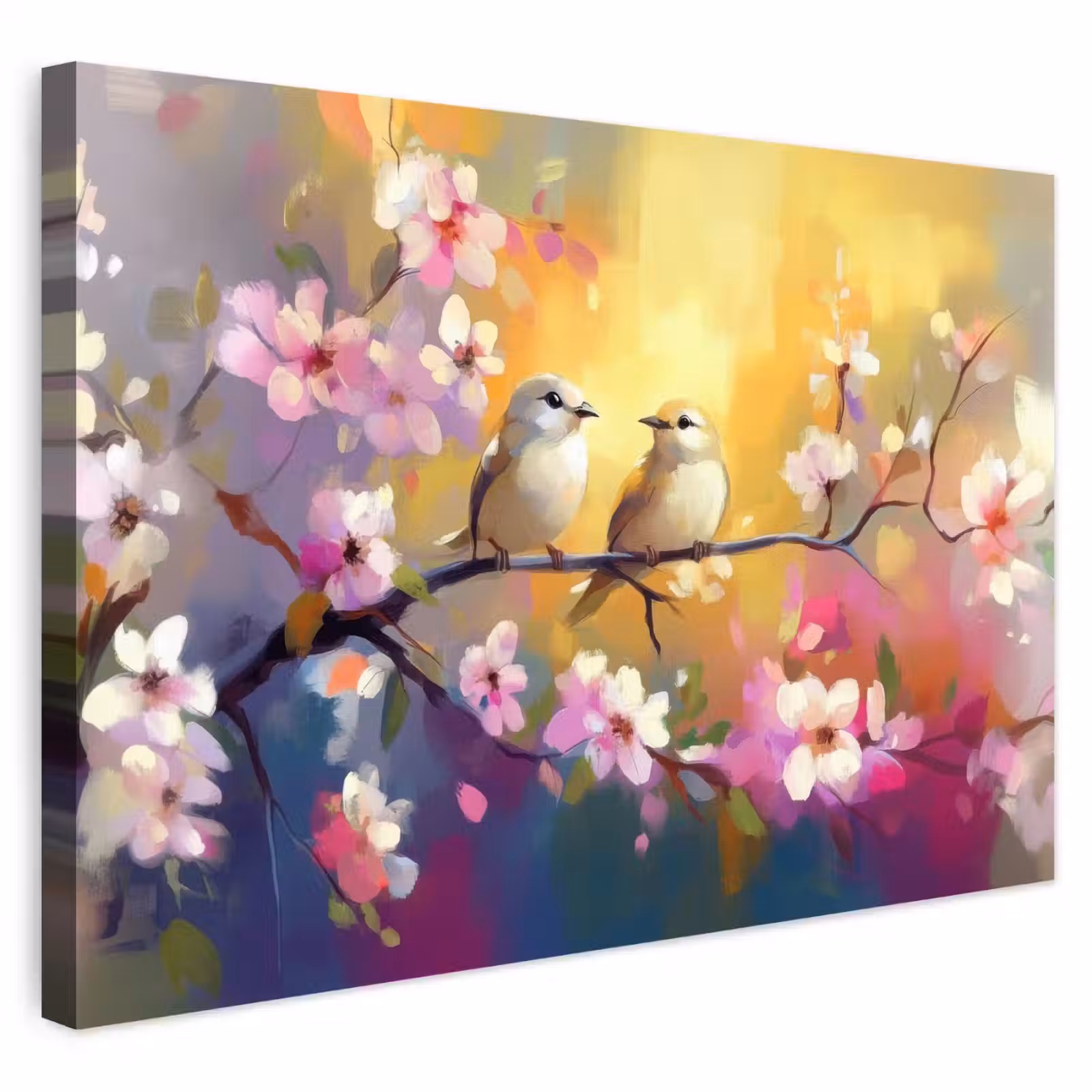 Buiten canvas - Vogels - Bloemen - Roze — 1