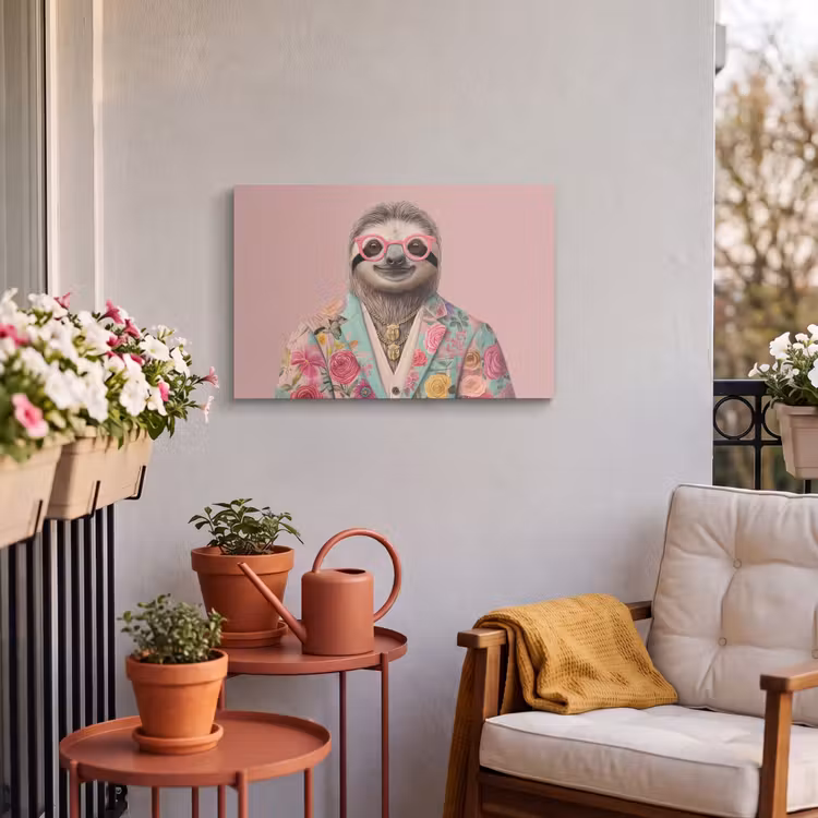 Buiten canvas - Luiaard - Bloemenprint - Bril - Roze — 4