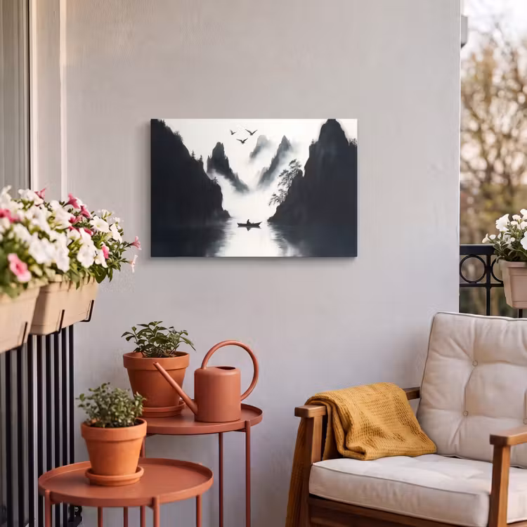 Buiten canvas - Roeiboot - Mistig - Bergen - Vogels — 4