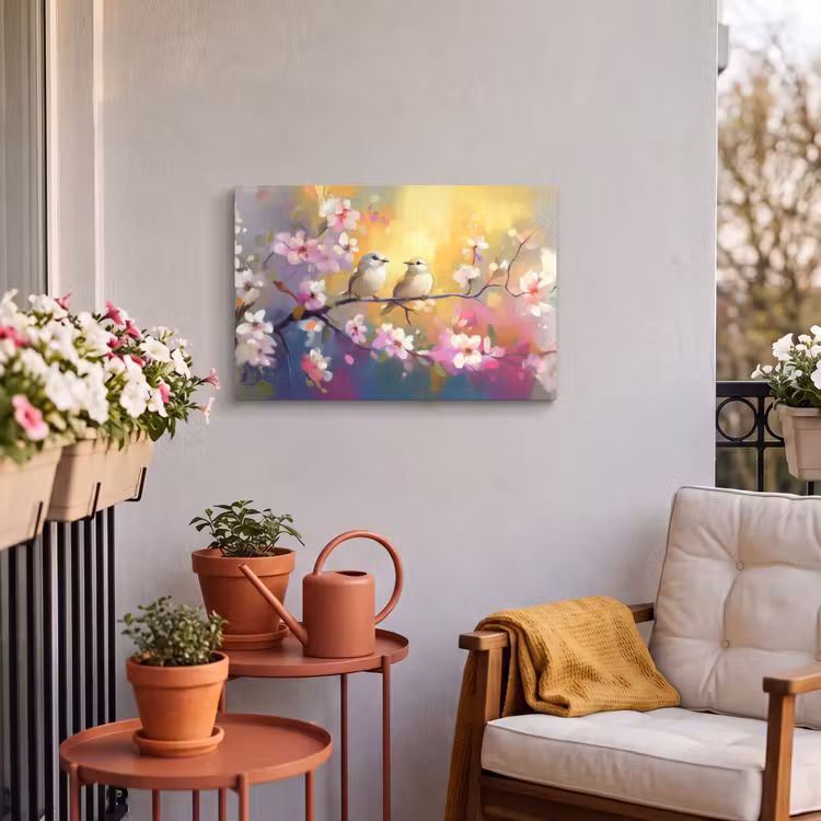 Buiten canvas - Vogels - Bloemen - Roze — 4