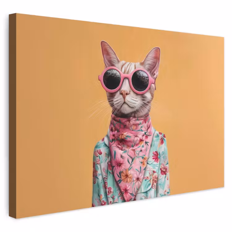 Buiten canvas - Zonnebril - Kat - Sjaal - Bloemen — 1
