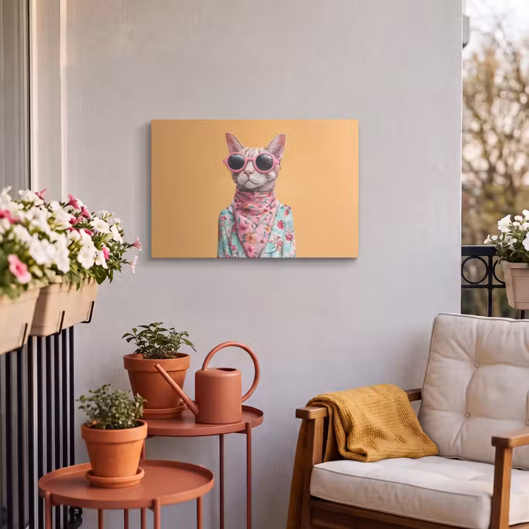 Buiten canvas - Zonnebril - Kat - Sjaal - Bloemen — 4