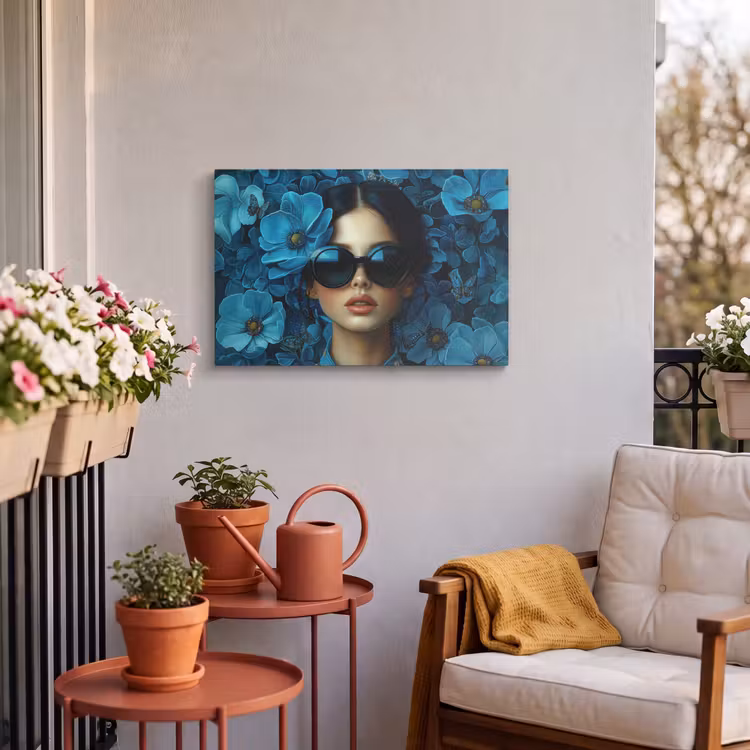 Buiten canvas - Vrouw - Bloemen - Blauw - Aesthetic - Luxe — 3