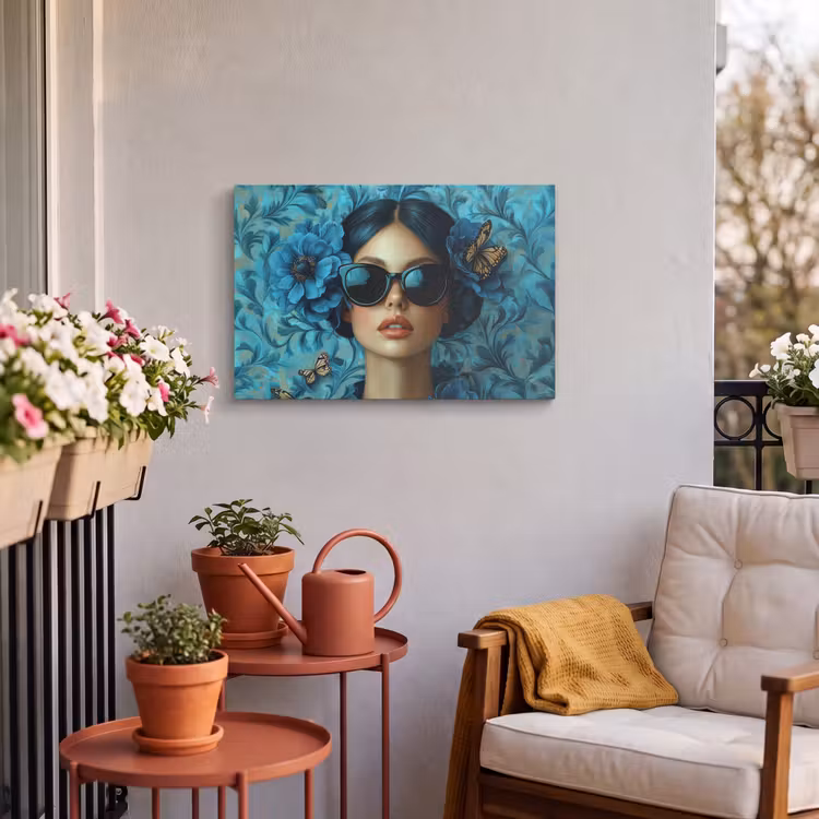 Buiten canvas - Vrouw - Bloemen - Vlinders - Blauw - Abstract — 3