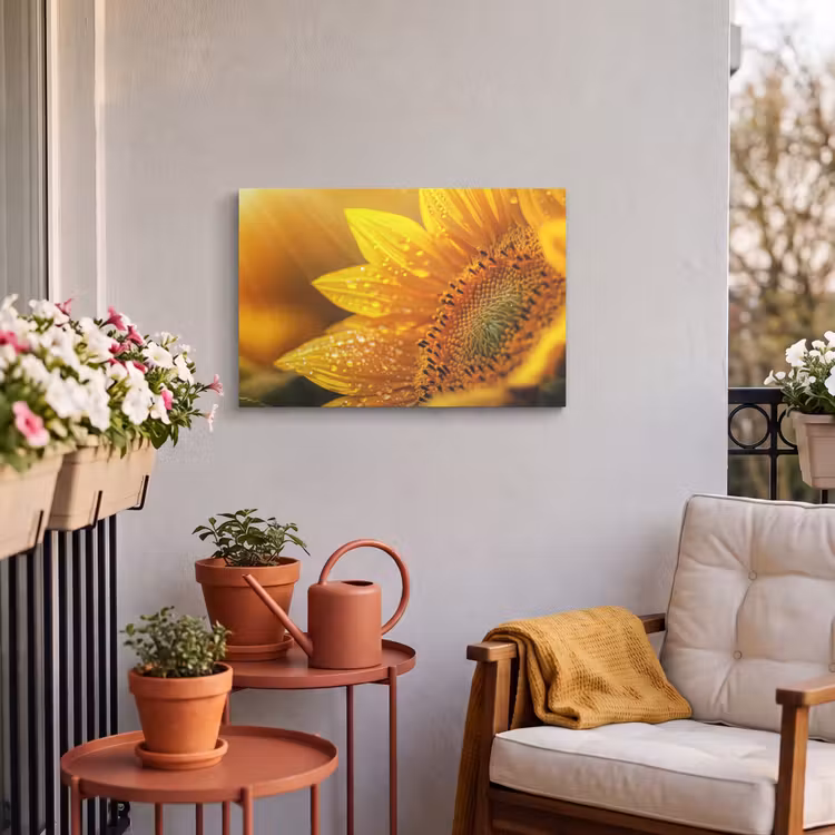 Buiten canvas - Zonnebloem - Dauwdruppels - Geel - Zonlicht — 3