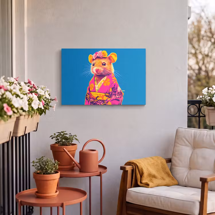 Buiten canvas - Muis - Kimono - Bloemen - Blauw — 3