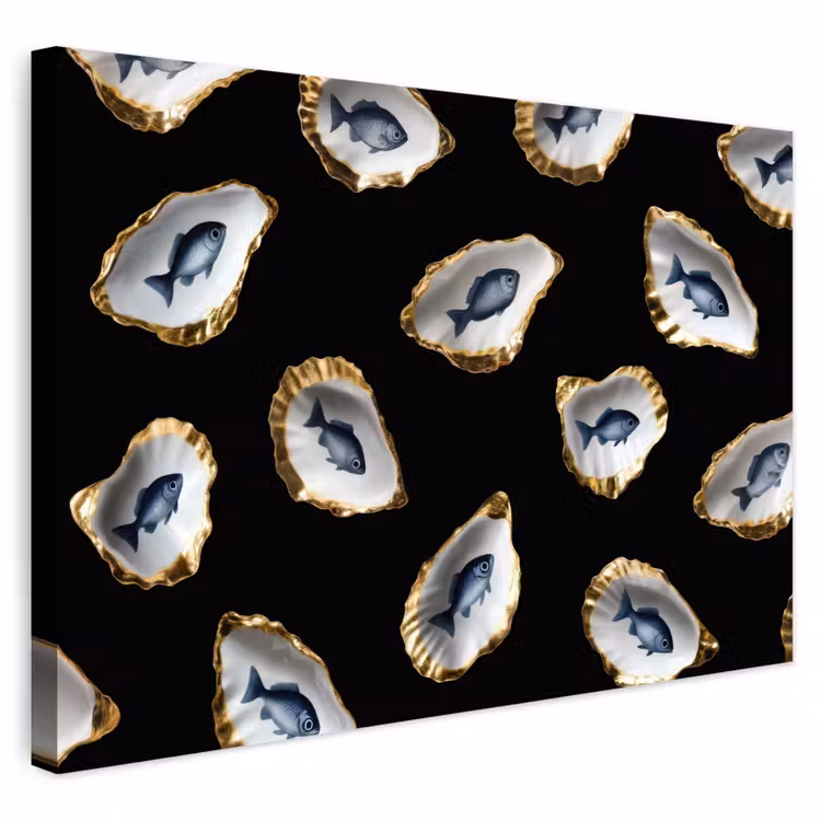 Buiten canvas - Oesters - Vissen - Blauw - Goud — 1