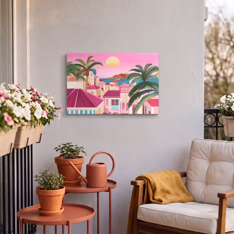 Buiten canvas - Stad - Roze - Palmbomen — 4