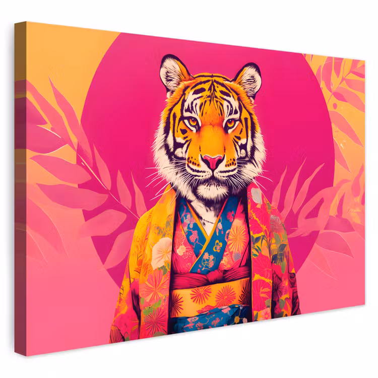 Buiten canvas - Tijger - Kimono - Planten - Roze — 1