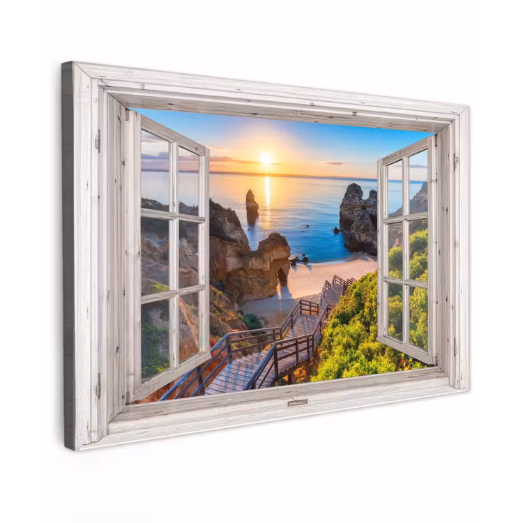 Buiten canvas - Uitzicht op Rotsachtig Strand bij Zonsondergang — 1