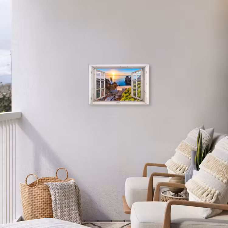 Buiten canvas - Uitzicht op Rotsachtig Strand bij Zonsondergang — 4