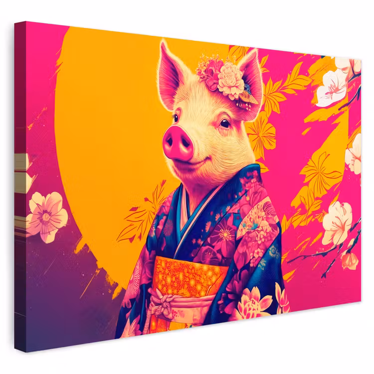 Buiten canvas - Varken - Bloemkroon - Kimono - Abstract — 1