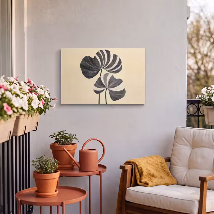 Buiten canvas - Zwart - Bladeren - Strepen - Minimalistisch — 3