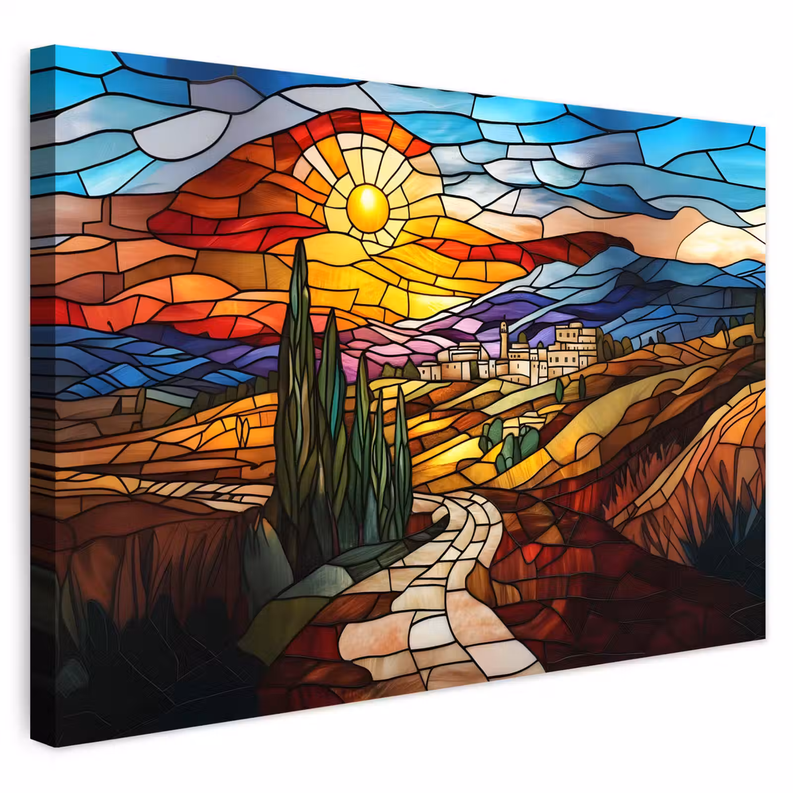 Buiten canvas - Mozaïek - Zon - Landschap - Dorp — 1