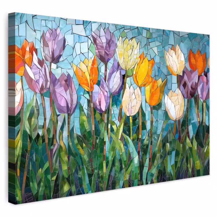 Buiten canvas - Mozaïek - Veld - Tulpen - Kleurrijk — 1