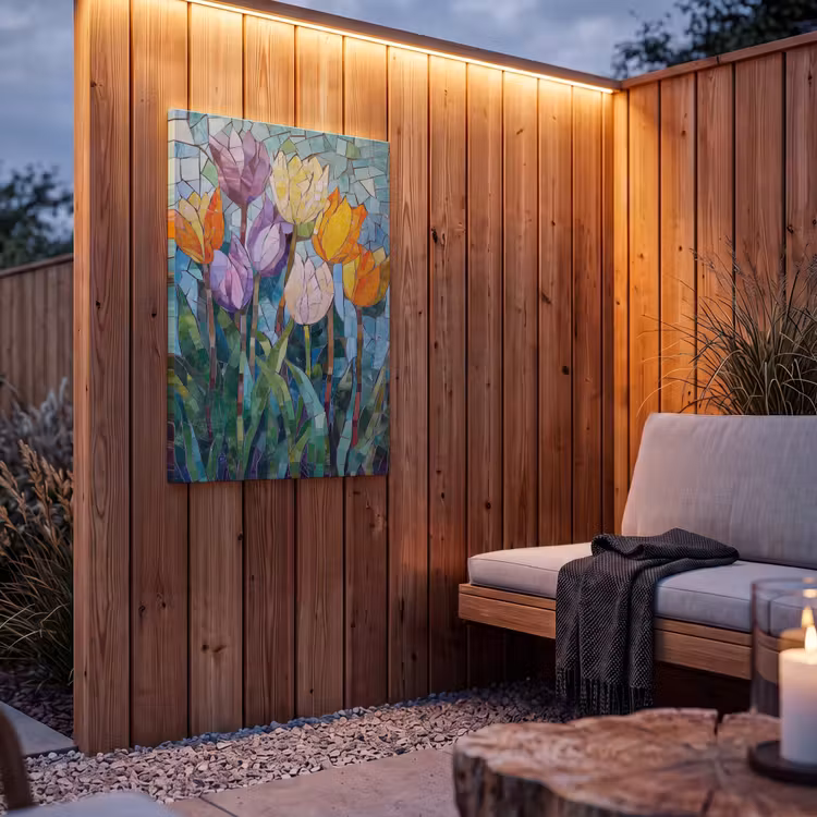 Buiten canvas - Mozaïek - Veld - Tulpen - Kleurrijk — 4