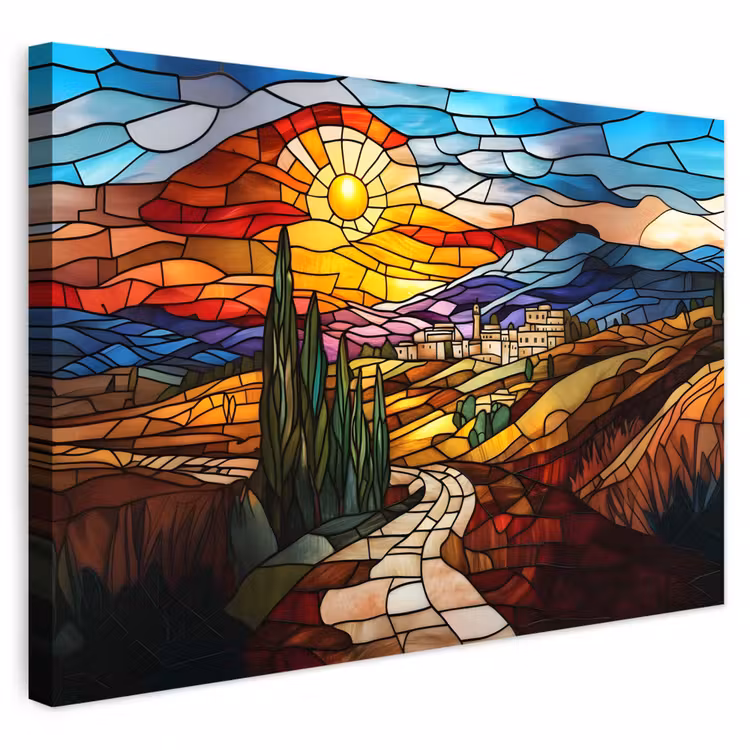 Buiten canvas - Mozaïek - Zon - Landschap - Dorp — 1