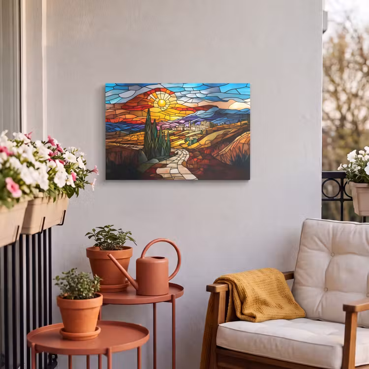 Buiten canvas - Mozaïek - Zon - Landschap - Dorp — 4