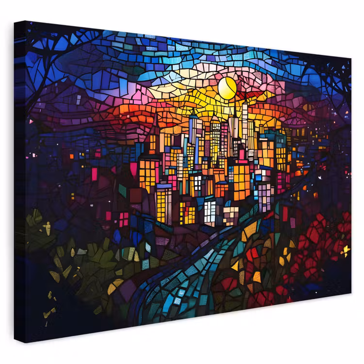 Buiten canvas - Stad - Maan - Mozaïek - Kleurrijk — 1