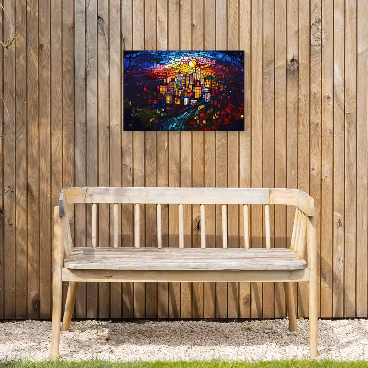 Buiten canvas - Stad - Maan - Mozaïek - Kleurrijk — 3
