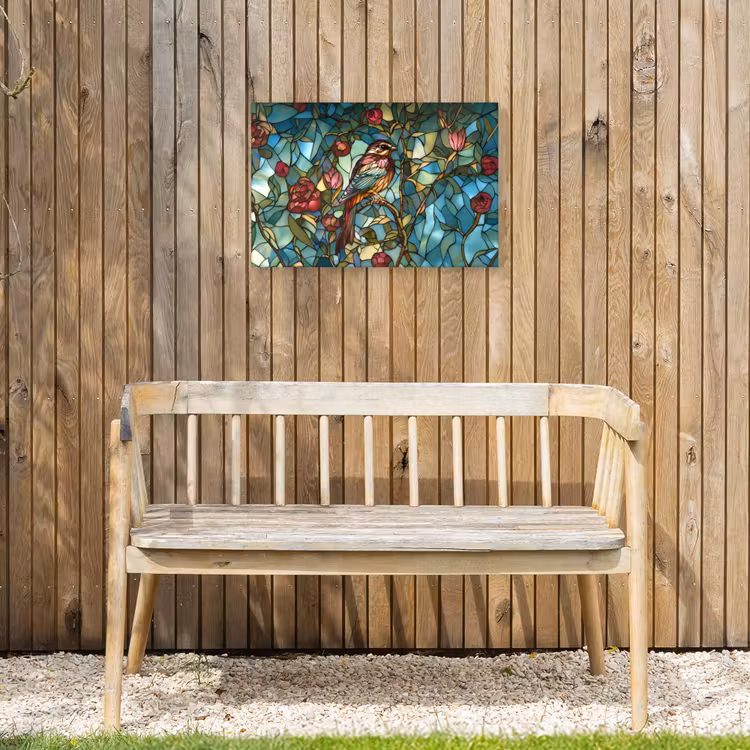 Buiten canvas - Vogel - Tak - Rozen - Mozaïek — 3