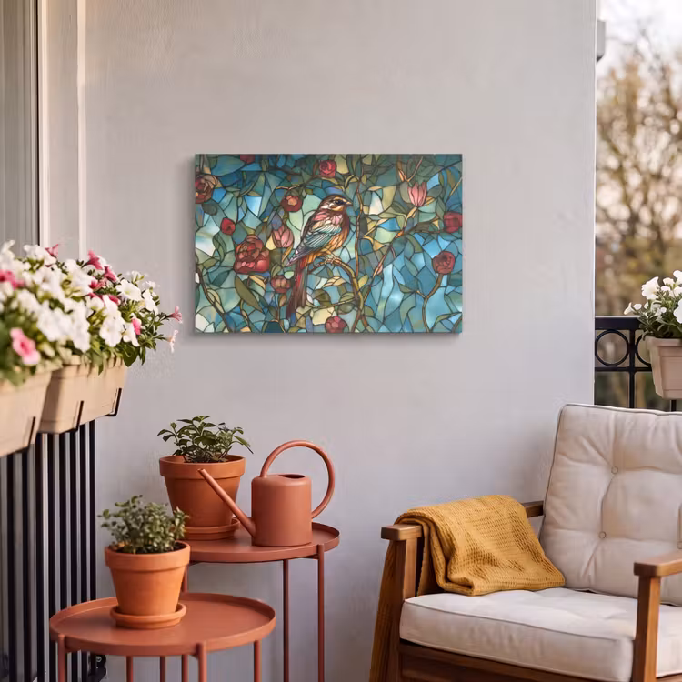 Buiten canvas - Vogel - Tak - Rozen - Mozaïek — 4