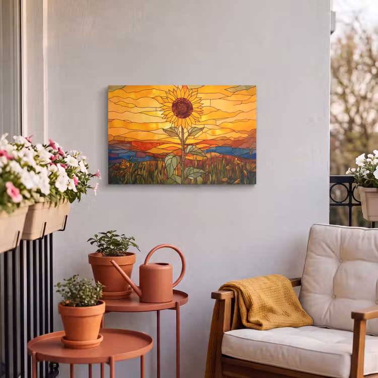 Buiten canvas - Zonnebloem - Mozaïek - Zonsondergang - Geel — 3
