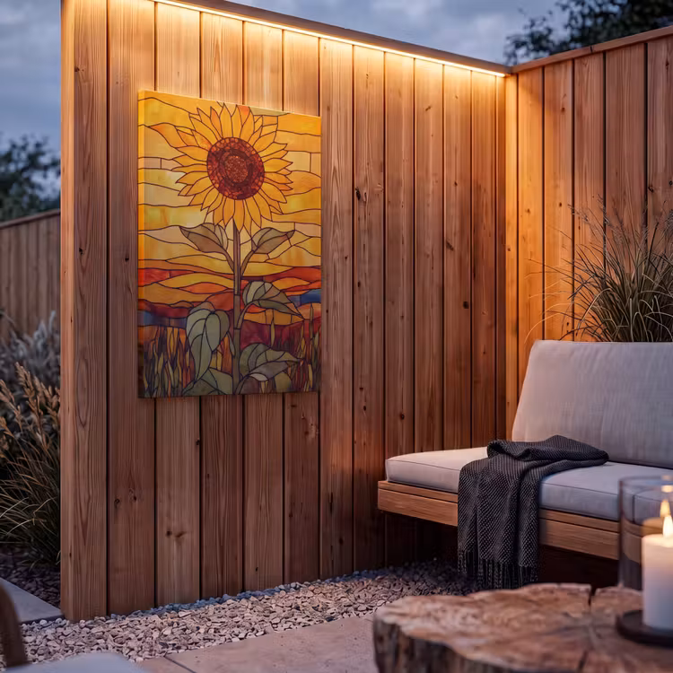 Buiten canvas - Zonnebloem - Mozaïek - Zonsondergang - Geel — 4