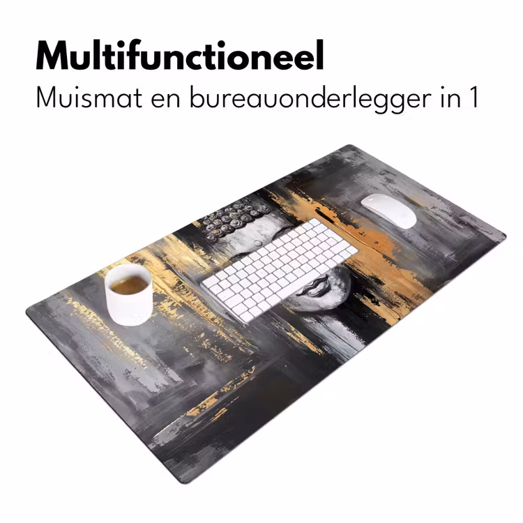 Bureau onderlegger - Boedhha - Penseelstreken - Goud - Abstract — 6