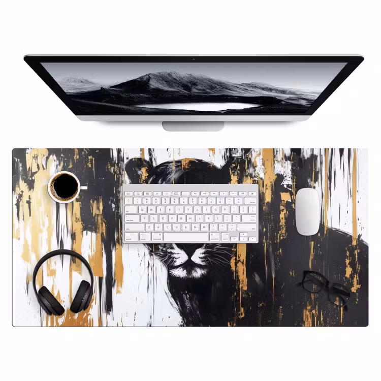 Bureau onderlegger - Panter - Zwart - Abstract - Verfstreken — 3