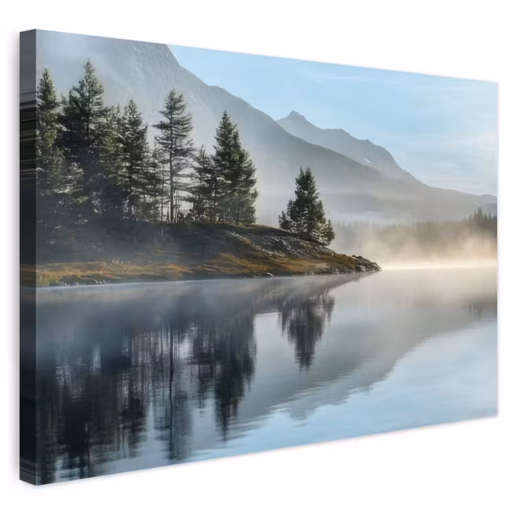 Buiten canvas - Meer - Mist - Bergen - Landschap — 1