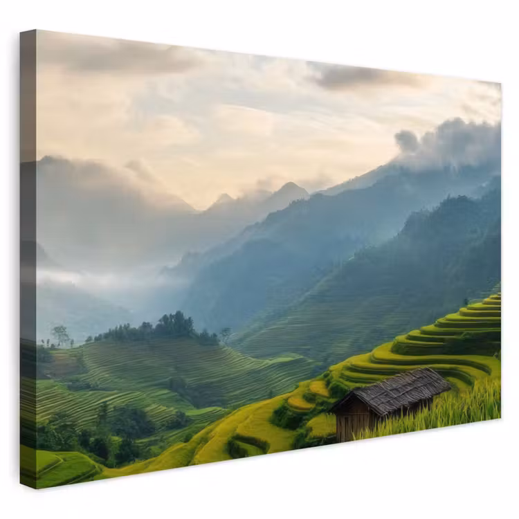Buiten canvas - Rijstvelden - Bergen - Groen - Natuur — 1