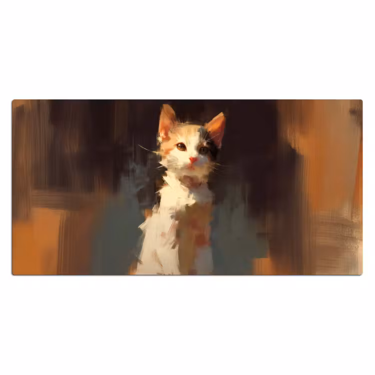Bureau onderlegger - Kat - Geschilderd - Artistiek - Wit — 1