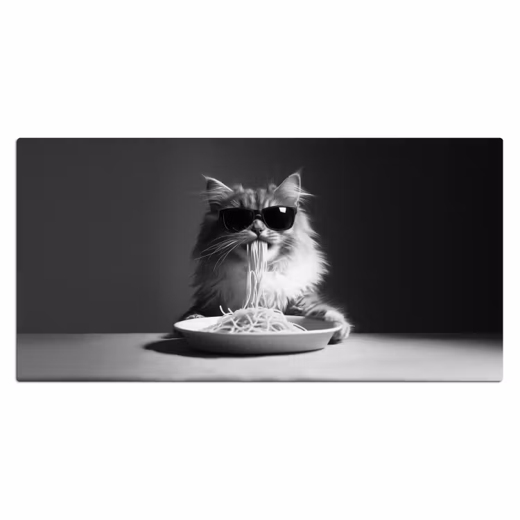 Bureau onderlegger - Langharige kat - Zonnebril - Spaghetti - Humor - Zwart - wit — 1